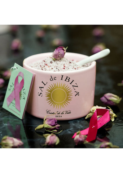 Sal de Ibiza Fleur de Sel with Rose Petals in Ceramic Jar